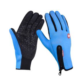 Winter Gloves Touch Screen Riding Motorcycle Sliding Waterproof Sports Gloves With Fleece (Option: Sky blue-XL)